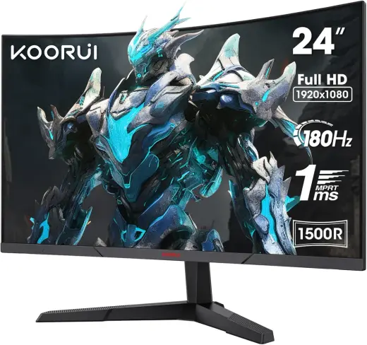 Koorui 24E6CA 23.6" Monitör, Monitörü, Monitörler ile Yüksek Hızlı Oyun Deneyimi, 180Hz Yenileme Hızı, 1500R Kavisli Ekran ve Ergonomik Tasarım