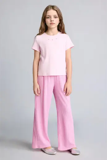 Culotte Kırışık Dokulu Pantolon Kız Çocuk