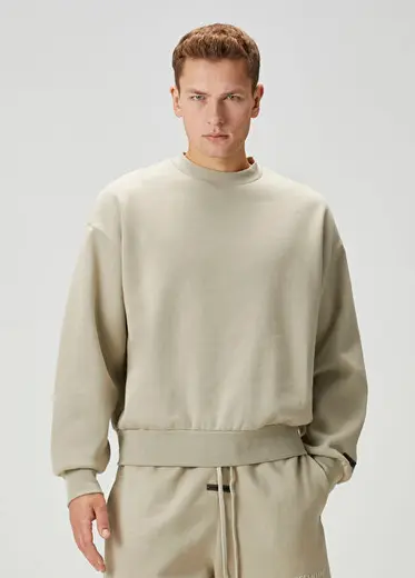 Gri Bej Logo Detaylı Sweatshirt