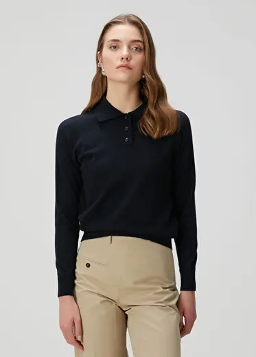 Lacivert Yün Polo Triko