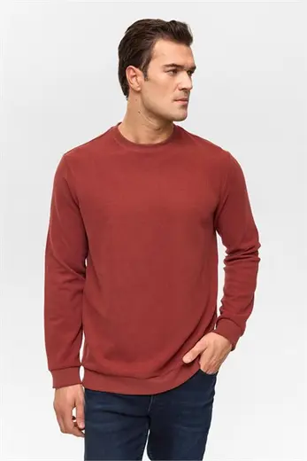 Koyu Kiremit Regular Düz Bisiklet Yaka Sweatshirt
