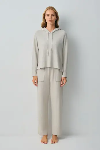 Gri Melanj Comfort Kapüşonlu Pijama Takımı