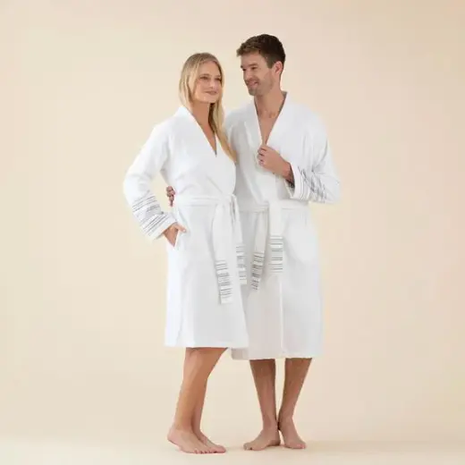 Derın Bambu Unısex Bornoz Beyaz/Açık Gri/Koyu Gri