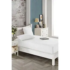 ELY PARKER 160x200 Cm Çift Kişilik Lastikli Çarşaf Takımı, Kumaş, Pamuklu, Yüksek Yatak Beyaz Beyaz