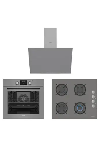 0+3 Fonksiyon Dijital Gri PowerTurbo 3'lü Ankastre Set (Fırın+Ocak+Davlumbaz)