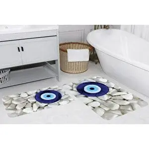 Vivense Di̇ji̇tal Baski, Kaymaz Taban İki̇li̇ Banyo Paspasi 100x60 + 60x50 Cm Rvg5286