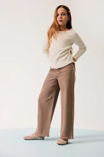 %100 Pamuk Wide Leg Geniş Paça Pantolon Kız Çocuk