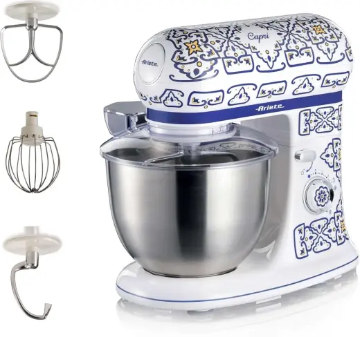 Ariete Capri Mutfak Şefi 1588/0C - 1200 Watt Stand Mikser, Hamur Yoğurma Makinesi, 2400 Watt'a Ulaşan Kilitli Motor, Paslanmaz Çelik 5,5 Litre Hazne, 3 Farklı Hazne İçi Aparat, Sıçrama Önleyici Kapak