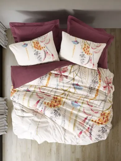 Çift Kişilik Nevresim Takımı Flos Bordo