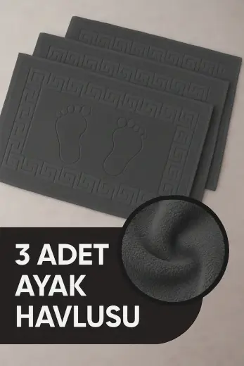3 Adet %100 Pamuk En Iyi Emici Ayak Havlusu : Konforlu Banyo Paspası 50x70cm Terra Antrasit Gri