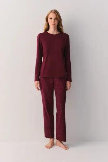 Bordo Pamuklu Comfort Pijama Takımı
