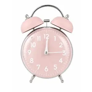Valkyrie Retro Çalar Saat Işıklı Analog Masa Saati Dekoratif Komodin Saati Bombe Kapaklı 15x10 Pembe