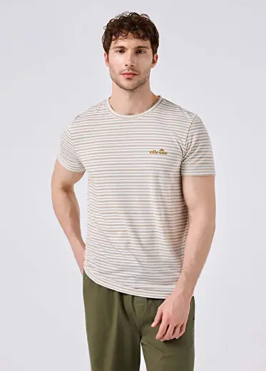 Bej Çizgili Kısa Kollu Erkek T-shirt 6SM5021-BG