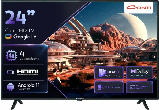 Conti 24” HD Google TV (CT24GT300H), Smart TV, Wi-Fi, Bluetooth 5.0, Dahili Uydu Alıcı, Chromecast Built-in, Dolby Audio, 2x HDMI, 2x USB