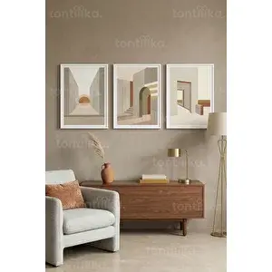 Tontilika Mimari Soyutlamalar 3’lü Ahşap Çerçeveli Tablo Seti 30x42 cm