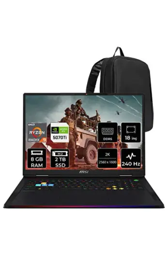 Raider A18 HX AMD Ryzen 9-8940HX RTX 5070 Ti 12GB 140W 8GB RAM 2TB SSD 18" 2K QHD+ 240Hz FreeDOS A8WHG280TRP304 Gaming Laptop + PER4 Çanta