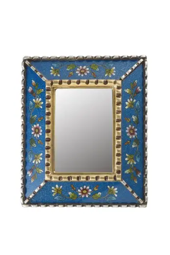 Mini Çiçekli Mavi Duvar Aynası 35x25 cm