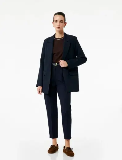 Slim Fit Yüksek Bel Kemerli Cigarette Kumaş Pantolon