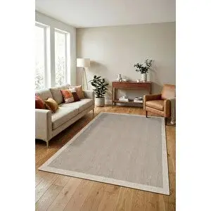 Adalizza Çerçeveli Bohem Dokunuşlu Doğal Tonlarda Modern Sisal Krem Bej Renk Halı 100x200 cm
