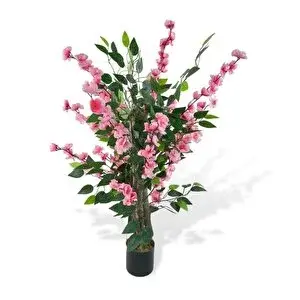 Nettenevime Yapay Ağaç Pembe Bahardalı Elma Çiçeği Ağacı100cm Yeşil Yapraklı