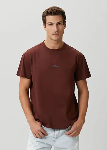 Regular Fit Bordo Logo Nakışlı T-shirt