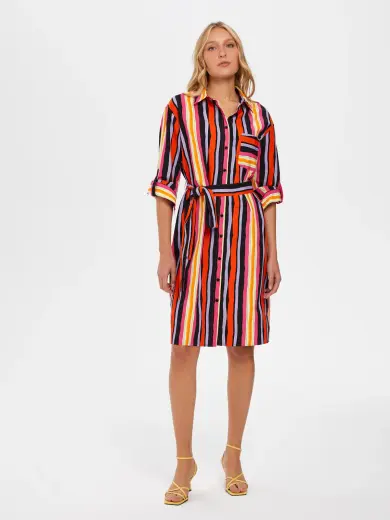 Renkli Çizgili Poplin Elbise 66284