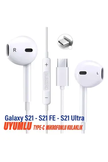 Samsung S21 - S21 FE - S21 Ultra Uyumlu Type-C Mikrofonlu Kulaklık Beyaz
