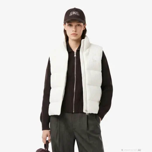 Kadın Relaxed Fit Dik Yaka Beyaz Yelek