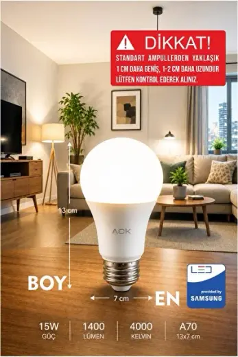 15W LED Ampul E27 4000 Kelvin Doğal Günışığı Güçlü Aydınlatma