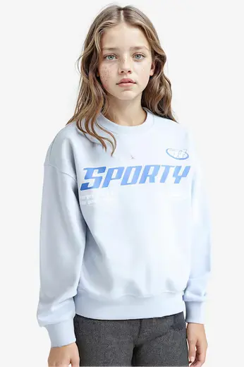 Relax Fit Bisiklet Yaka Baskılı Sweatshirt Kız Çocuk