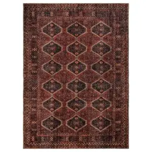Cool Halı Private Bordo Eskitme Vintage Halı Etnik Desen Dokuma Şönil Halı Yıkanabilir Salon Halısı 95x200 cm