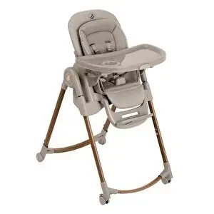 Minla Plus 6'sı Bir Arada Ahşap Görünümlü 4 Tekerlekli Fonksiyonel Mama Sandalyesi Beige