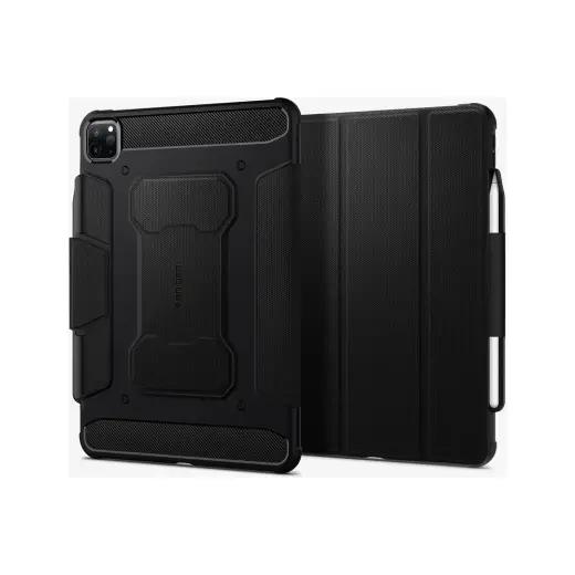 Spigen iPad Pro 11" (2022 / 2021) ile Uyumlu Kılıf Rugged Armor Pro Stand özellikli Üst Düzey Koruma Siyah Karbon Kapak - ACS01024 (Spigen TR Garantili)