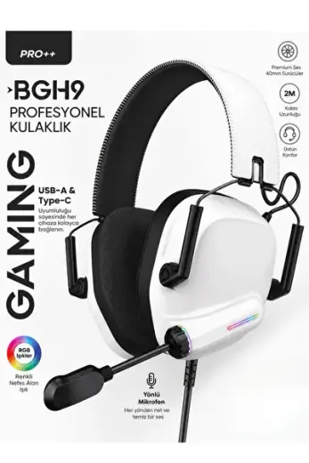 RGB Işıklı Gaming Kulaklık Mikrofonlu 40mm Sürücü Kablolu Oyuncu Kulaklığı