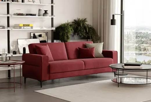 Briza Plus 3'lü Yataklı Koltuk, Kadife Dokulu, 31801 Koyu Pembe
