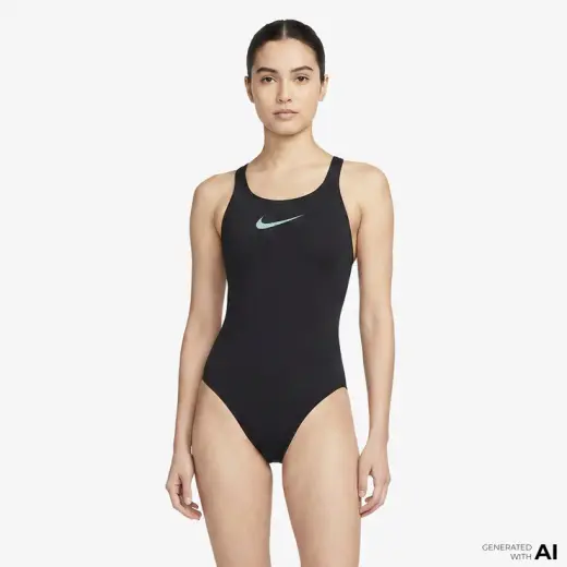 Nike Swim Logo Graphic Fastback Kadın Siyah Mayo