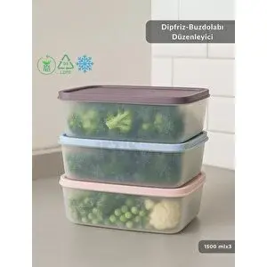 Jet's Home 3'lü Dipfriz Saklama Kabı - No Frost Silikon Kapaklı | Derin Dondurucu Düzenleyici - Bpa Free - 1500 Ml
