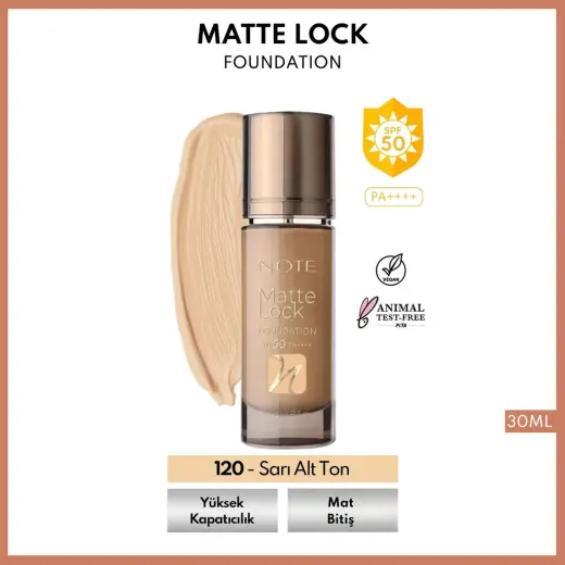 Note Matte Lock Foundation Fondöten 120 Sarı Alt Ton