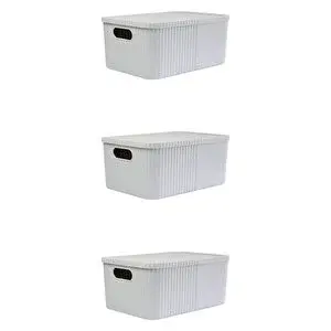 Devigo 3 Adet 12 Litre Çok Amaçlı Kapaklı Büyük Saklama Kutusu - Oyuncak, Kozmetik Kişisel Eşya Düzenleyici, Gri Gri