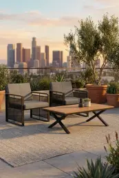 Upstyle Maris Bahçe Balkon Oturma Takımı Teak Masa Antrasit 6