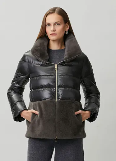 Koyu Gri Puffer Mont