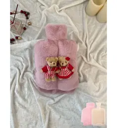 Sevgili Hediye İçin Sıcak Su Torbası Pudra Pembe Peluş Ayak Isıtıcı Oyuncaklı 2 Litre 2