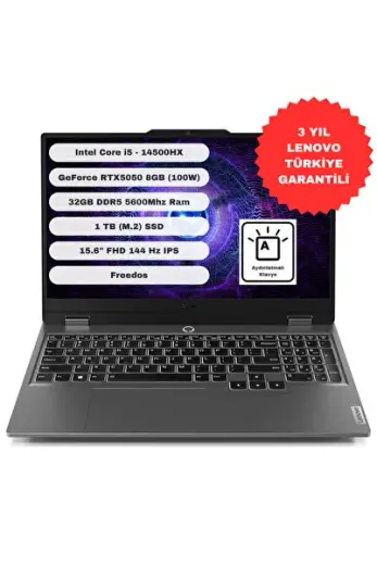 LOQ 15IRX10 GTI32 Intel Core i5 14500HX 32 GB 1 TB SSD RTX 5050 Freedos 15.6" FHD 83JE012FTR