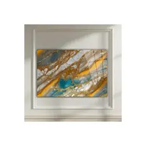 Mgi Design Turkuaz Sarı Beyaz Mermer Desenli Cam Tablo – Lüks Modern Soyut Dekoratif Sanat | Modern Soyut Dekoratif Duvar Tablosu, Salon, Ofis Ve Çalışma Alanı Dekoru, 50x70 cm