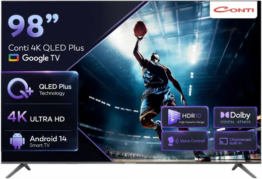 Conti 98” QLED Plus 4K UHD Google TV (CT98OG300U) – HDR10, Dolby Vision & Dolby Atmos, Çerçevesiz Tasarım, Dahili Uydu Alıcı, Wi-Fi & Bluetooth