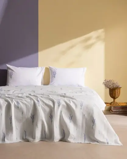 Jeunesse King Size %100 Pamuk Karde Baskılı Pike Takımı - Lila