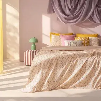 Evidea Soft Bloom Çift Kişilik Nevresim Takımı - Hardal / Pembe