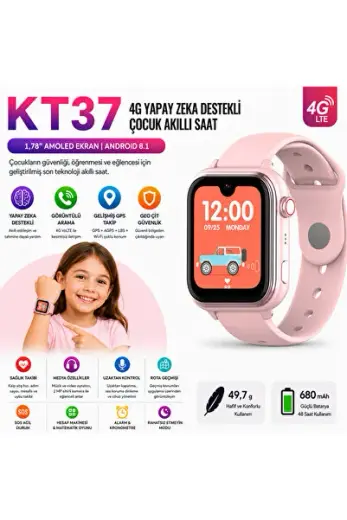 KT37 Wonlex 4G SIM Kartlı Çocuk Akıllı Saat 1.78" AMOLED GPS Görüntülü Arama WhatsAp 2MP Kamera Android 8.1