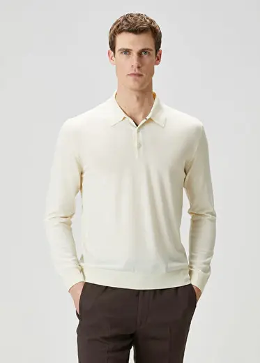 Ekru Polo Yaka Yün Triko