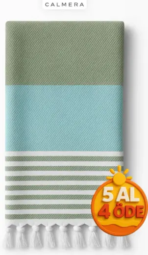 Calmera Natura Peştemal Pamuk - Doğal Saçaklı Plaj, Deniz, Havuz, Spa, Sauna, Spor, Seyahat Havlusu - Yeşil